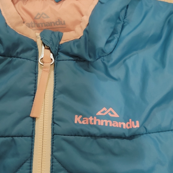 Kathmandu Kids Puffer Jacket Size 2 Primaloft Hood Lightweight Blue Aqua Pink - Picture 4 of 10